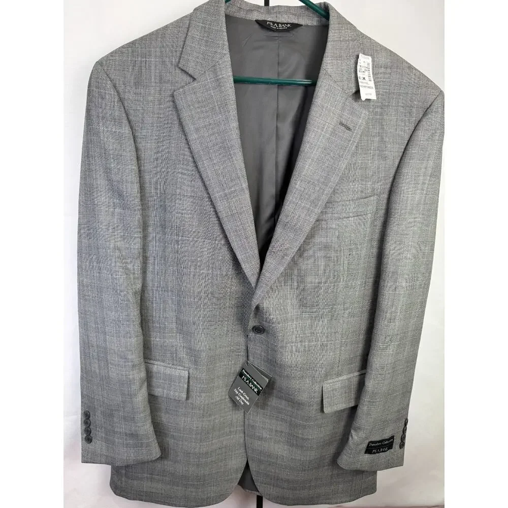 Jos A Bank 100% Wool Suit Gray Glen Plaid Classic 42L 38xUnfinished $585Retail